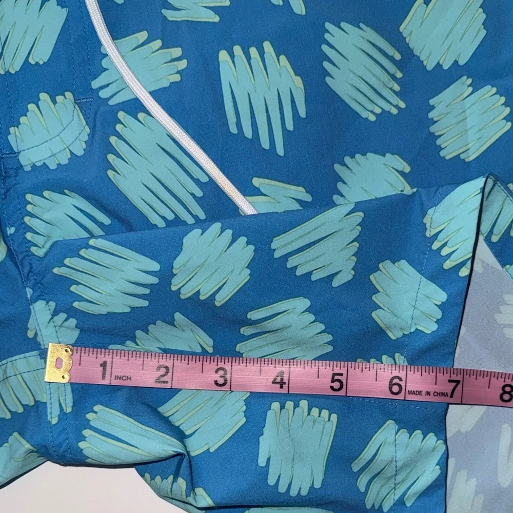 Bonobos Men's Riviera Recycled Swim Trunk Sz Med Teal Scribble